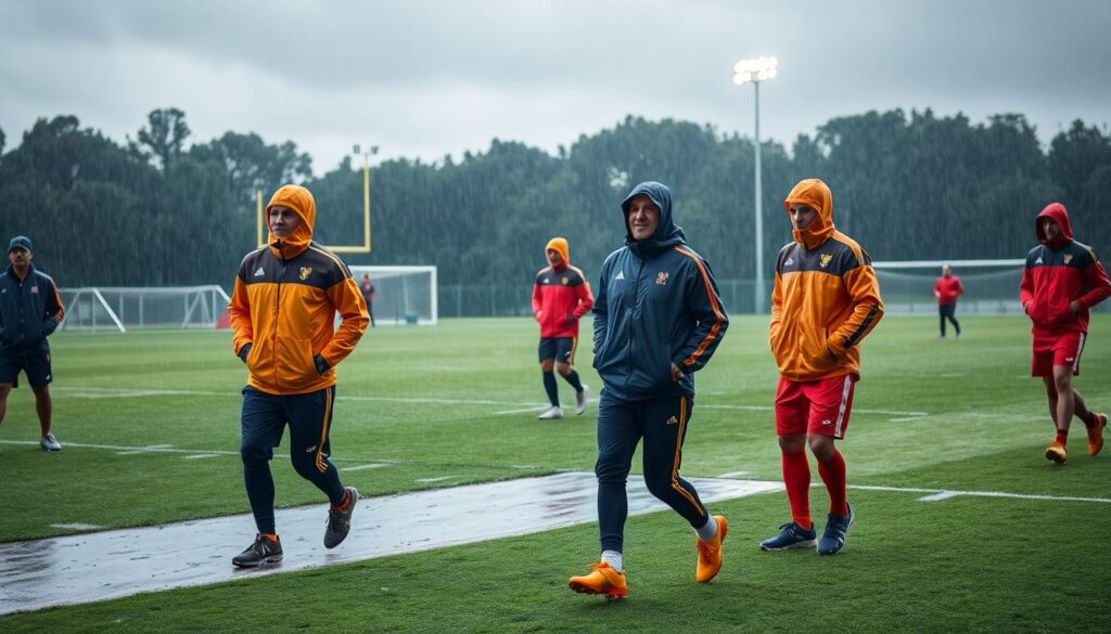 Юг и подготовка к матчам под дождь - иллюстрация